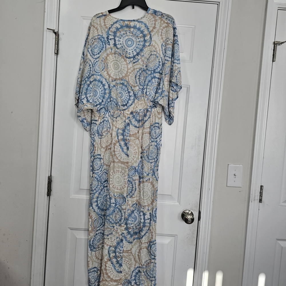 Surf Gypsy Blue and Cream Maxi Coverup Size Small Coastal Boho - Picture 10 of 11